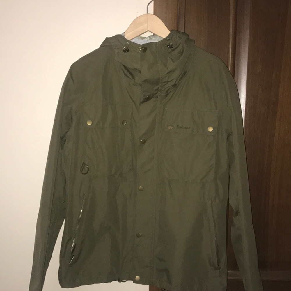 Barbour water proof hooded raincoat.